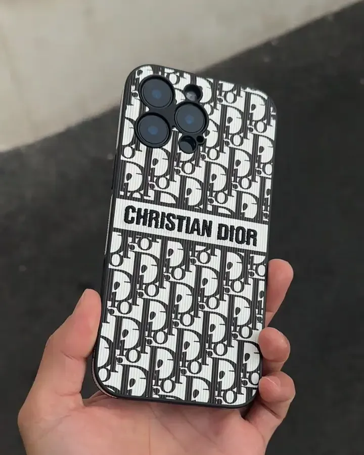 迪奧刺繡皮質磨砂手機殼